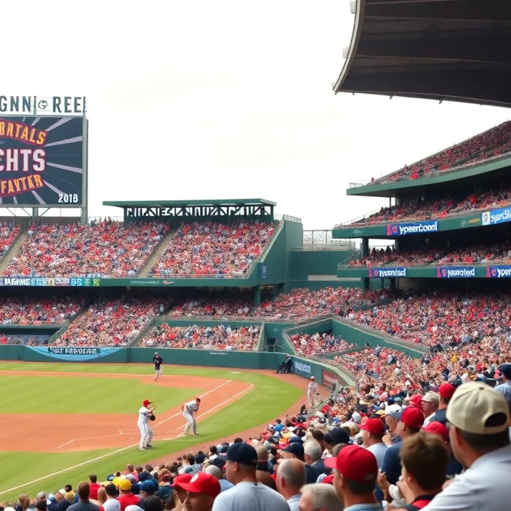 A vibrant crowd cheering during a college baseball game.