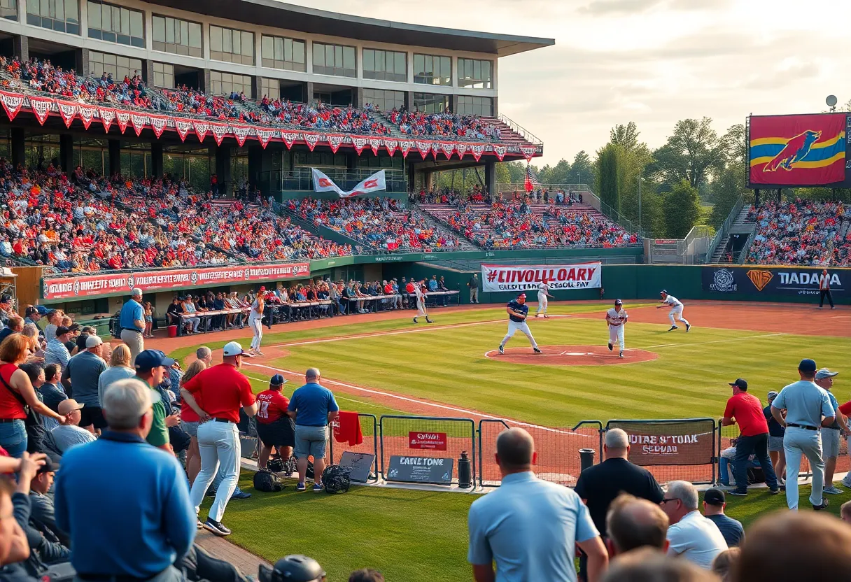 Centenary University baseball players in action during a game
