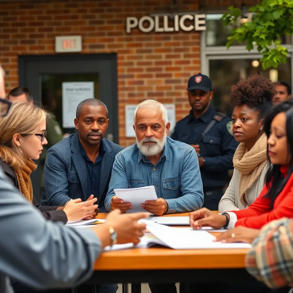 Citizens engaging in a community meeting about public safety.