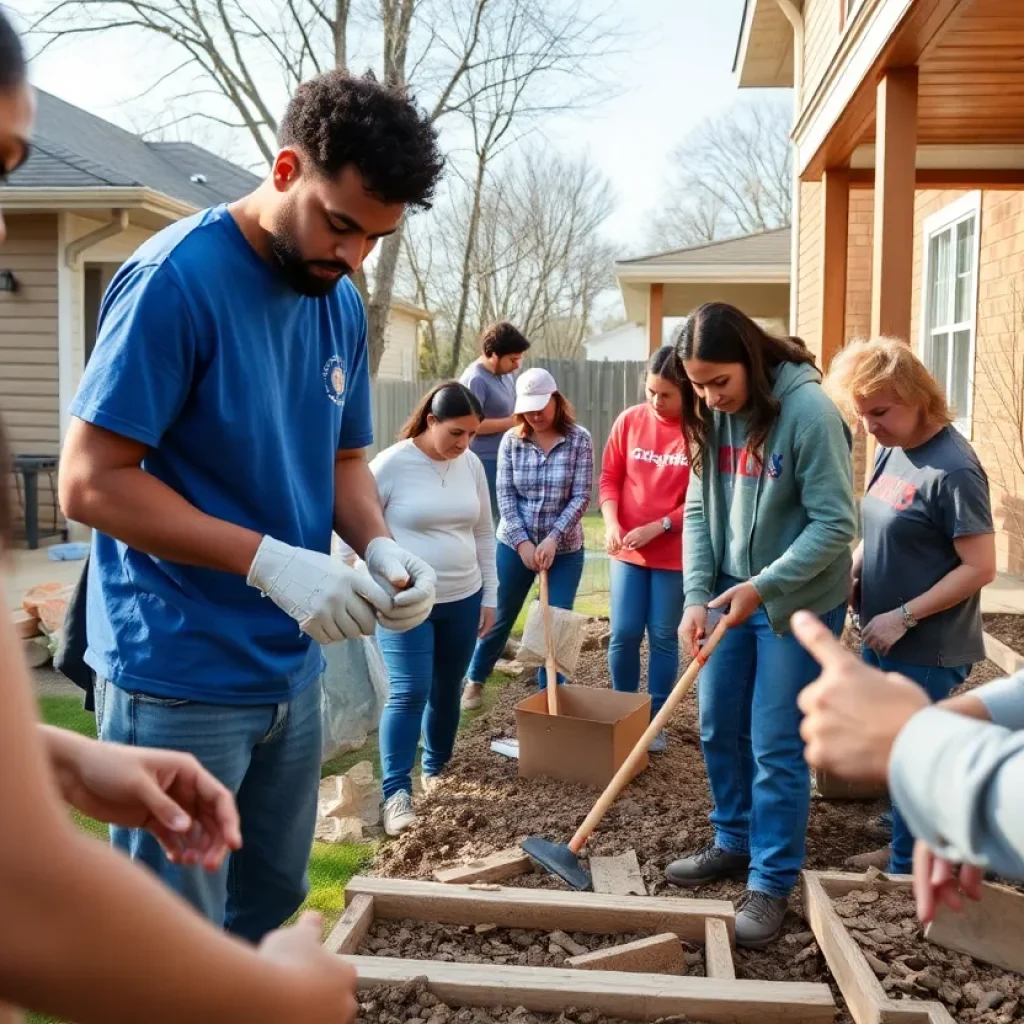 Volunteers engaging in community service for home restoration