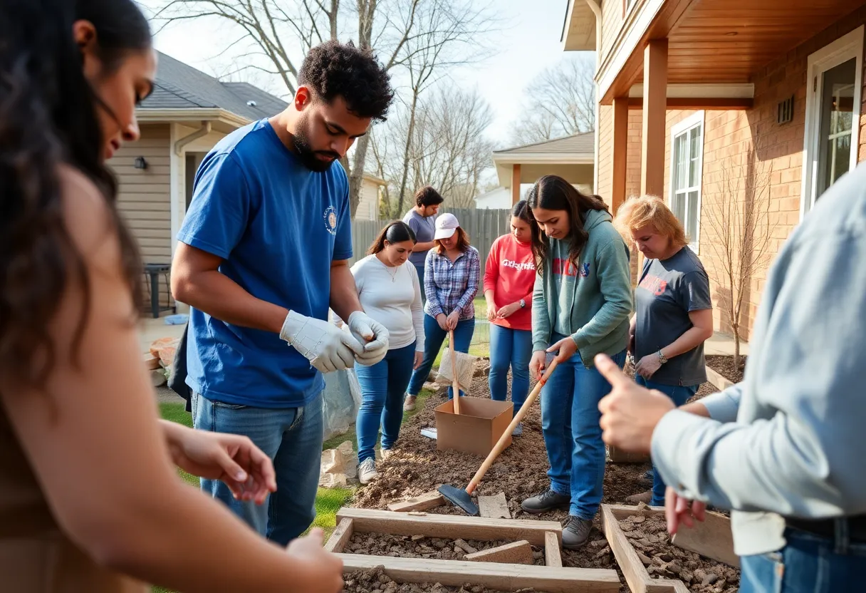 Volunteers engaging in community service for home restoration