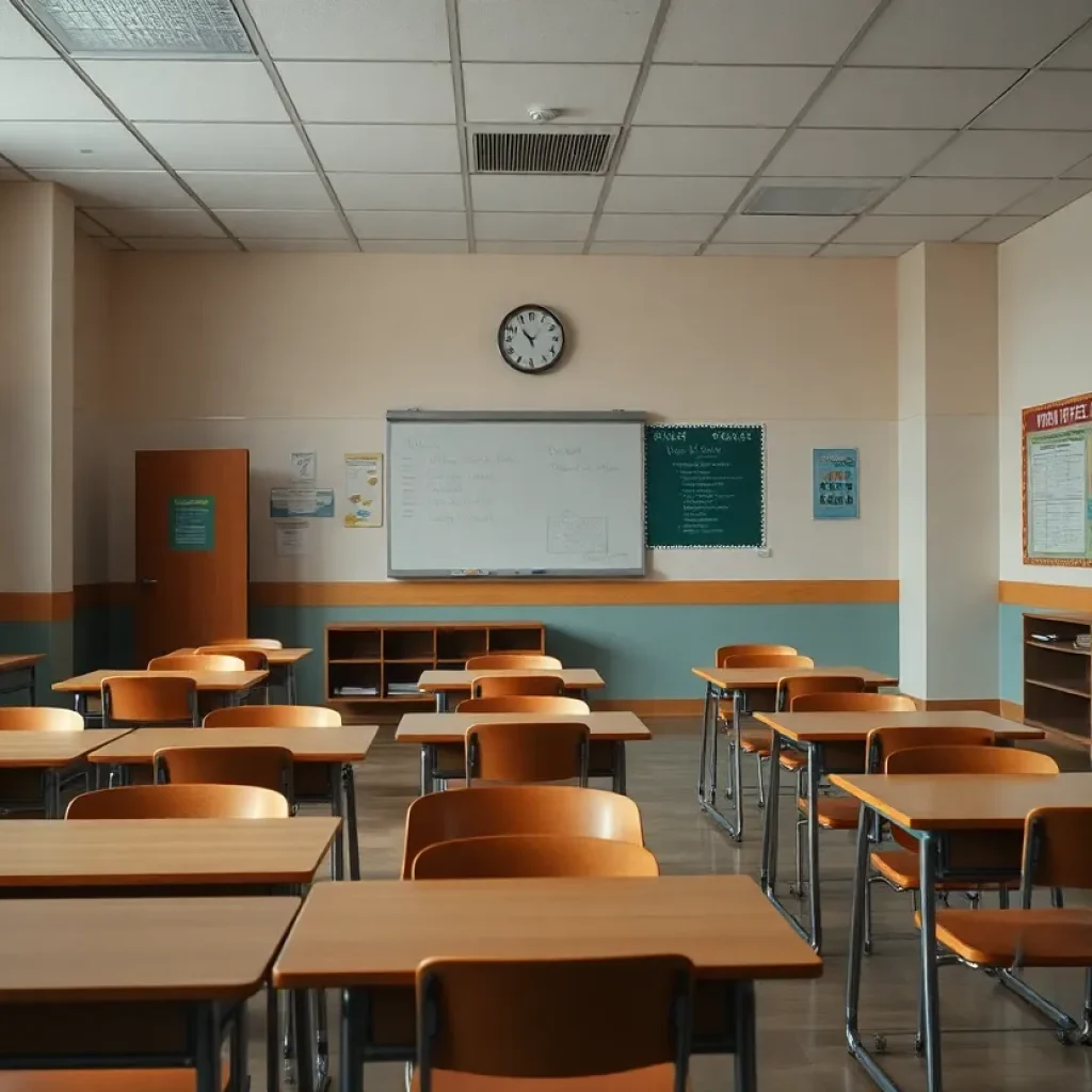 An empty classroom in an elementary school