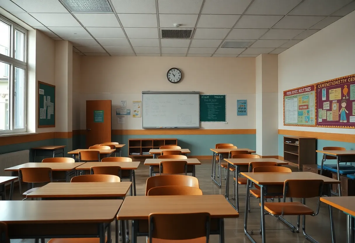 An empty classroom in an elementary school