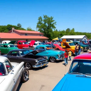 Community car show with classic cars on display