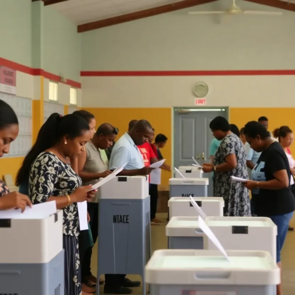 Polling station for early voting in Georgetown with voters