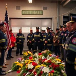 Community members honor Georgetown firefighter Kurt Lentz at a memorial service.