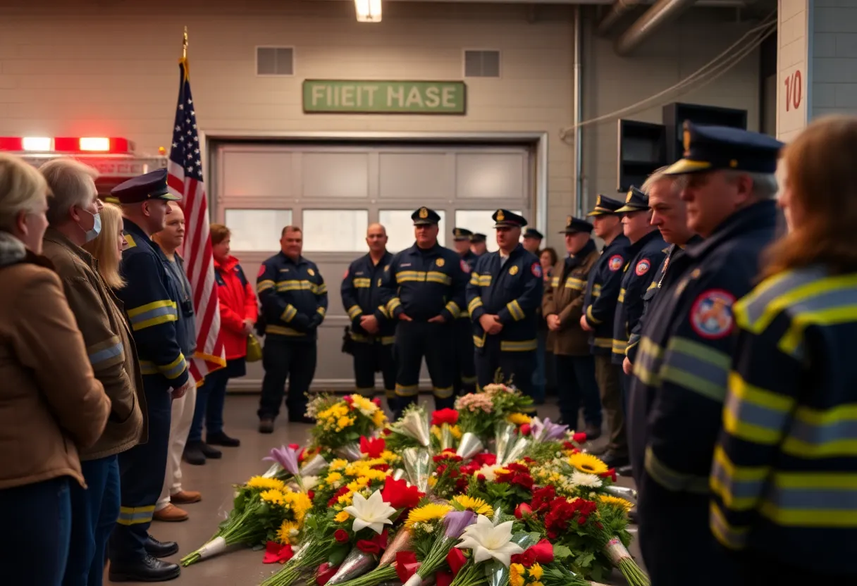Community members honor Georgetown firefighter Kurt Lentz at a memorial service.