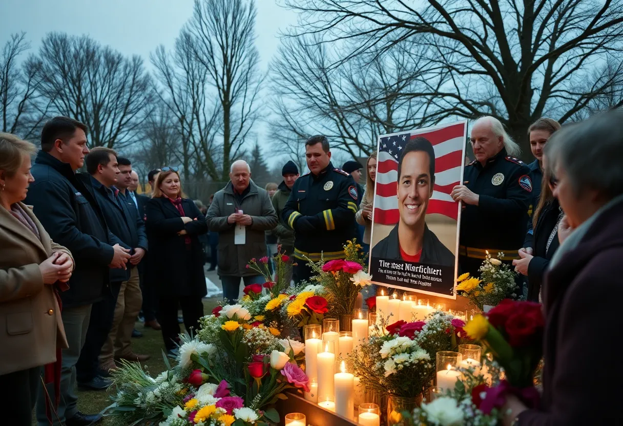 Community memorial for a fallen firefighter