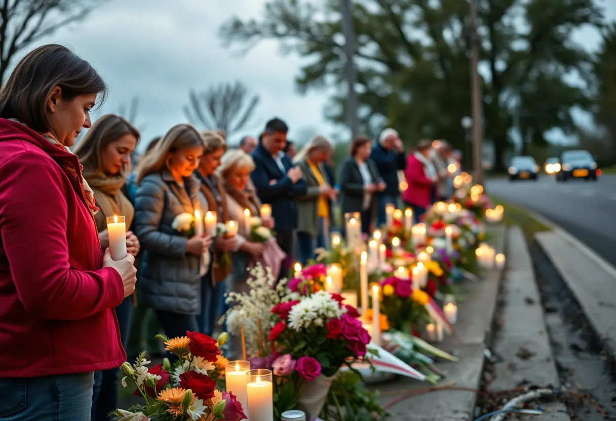 Community members gather for a memorial honoring crash victims in Leander, Texas.