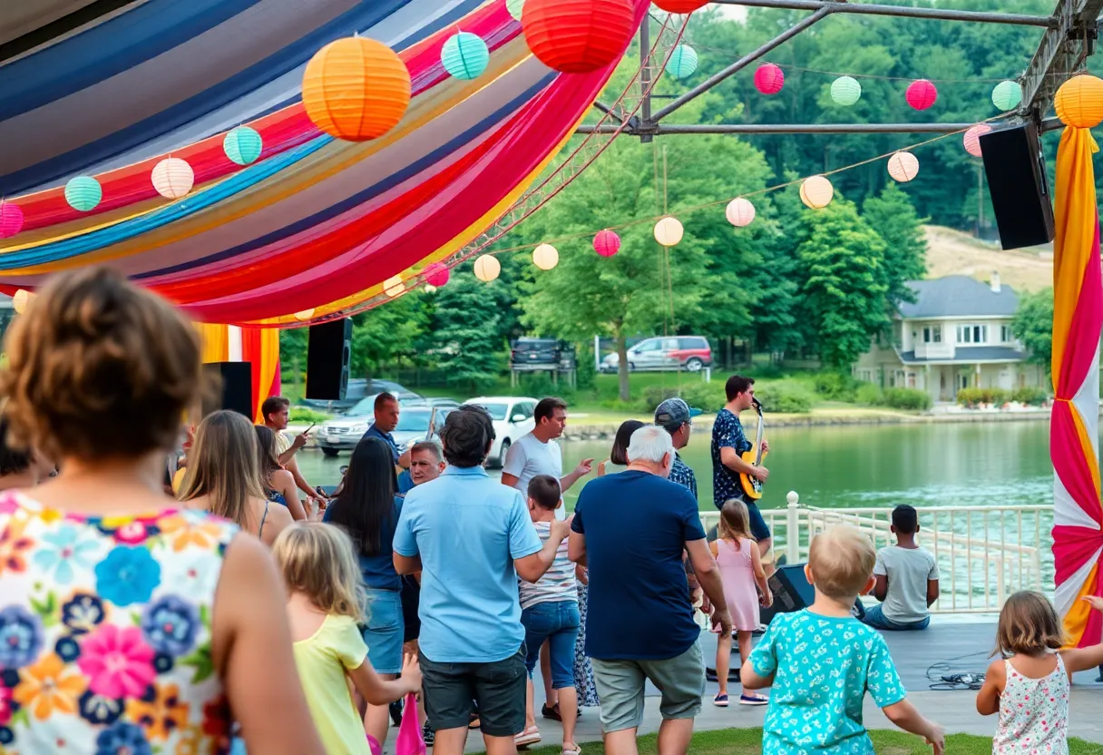 Families enjoying a live music event at Volente Beach Resort