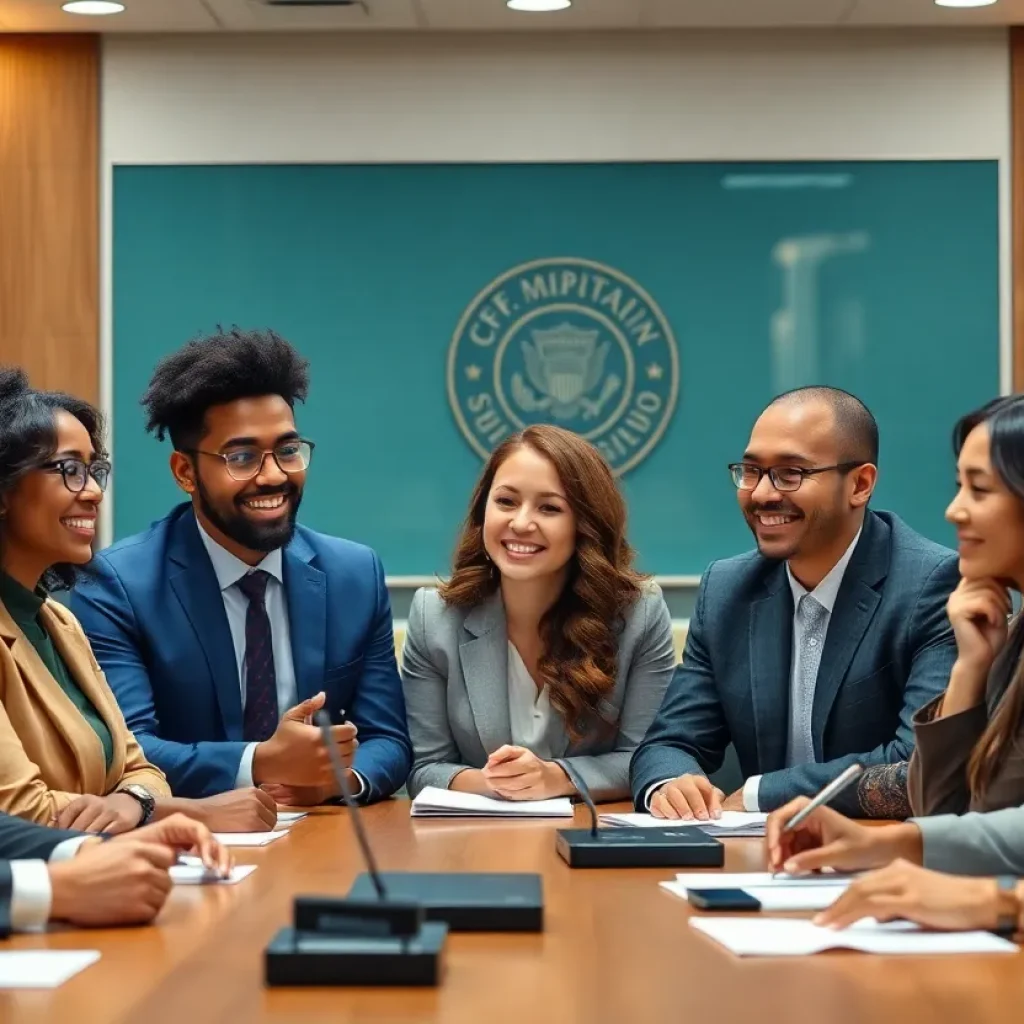 Diverse group of city officials at a council meeting