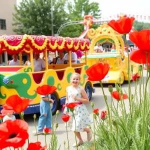 Families enjoying the Red Poppy Festival parade in Georgetown, Texas