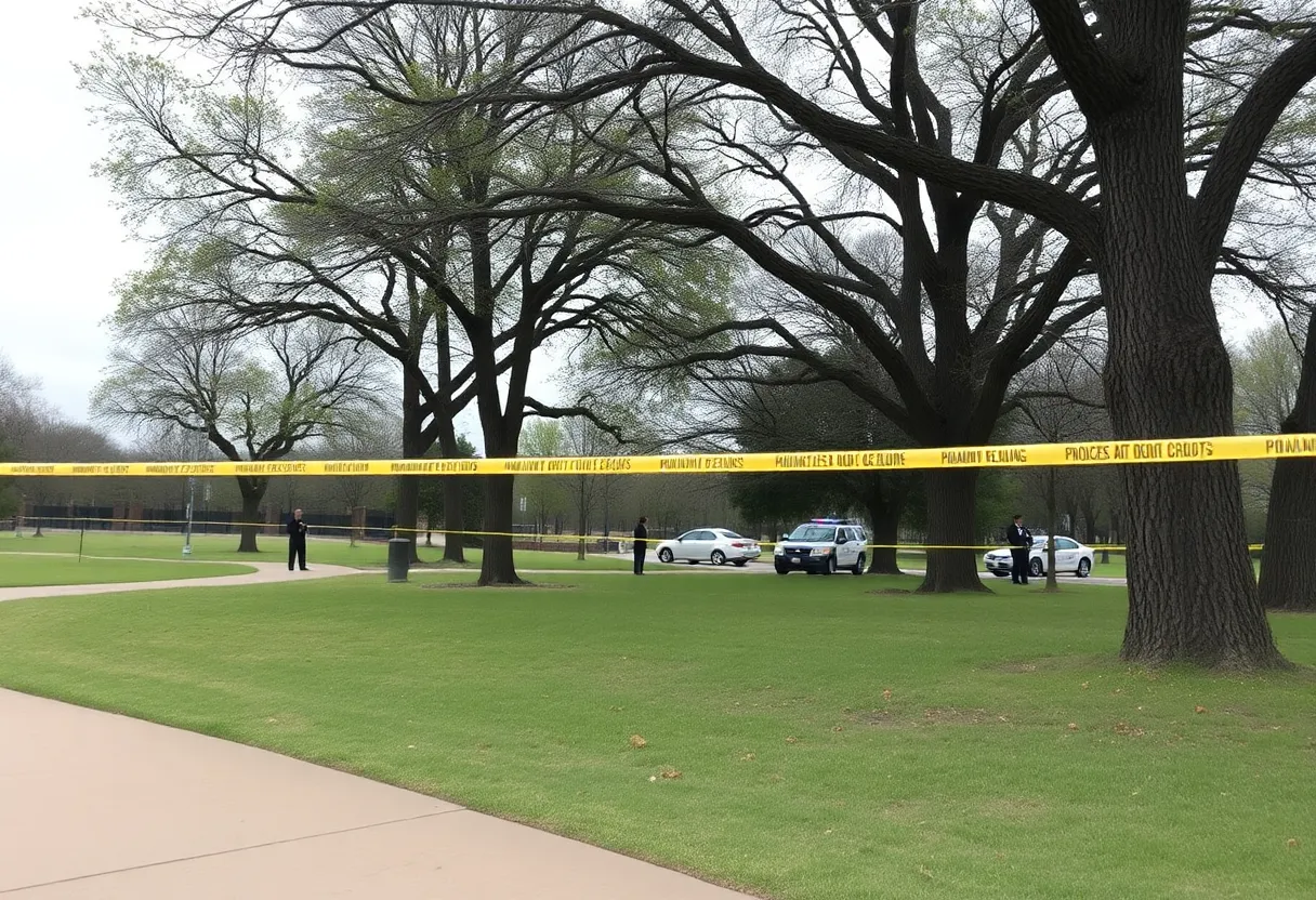 Round Rock police investigation in a park with caution tape.
