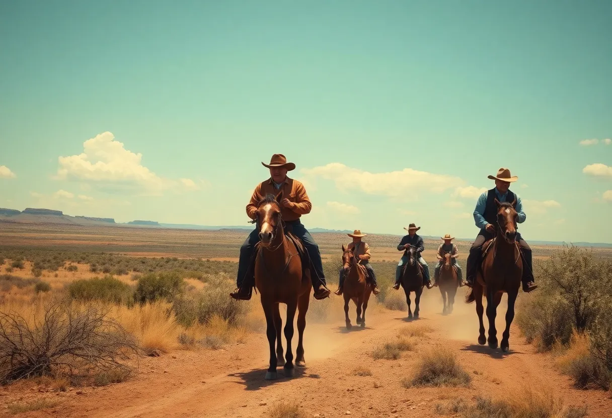 Wild West Texas with cowboys on horseback
